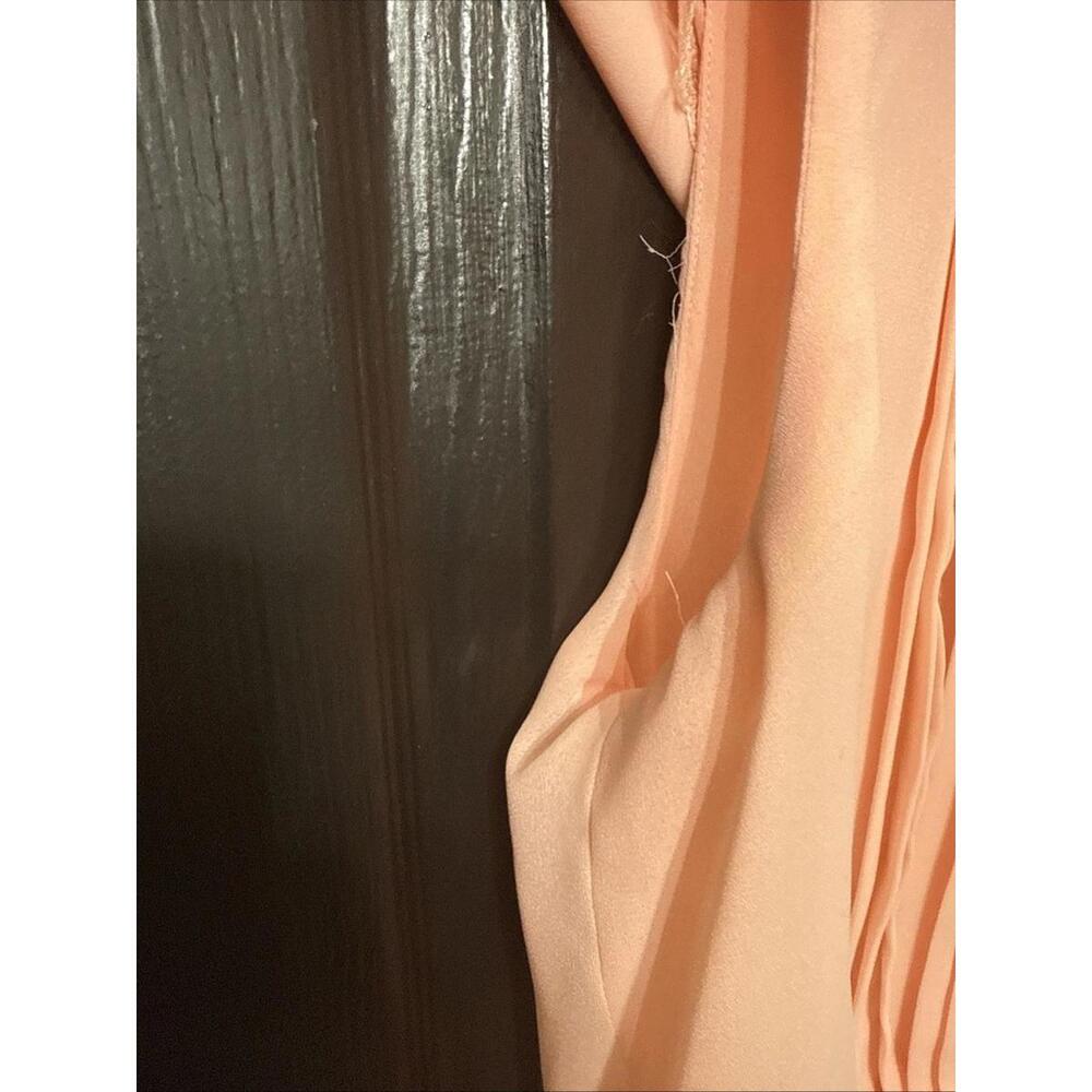 Vtg 80s Pleated Midi Dress Sz 14 Peach Lace Pearl Button Easter Wedding Gorgeous - Picture 4 of 11